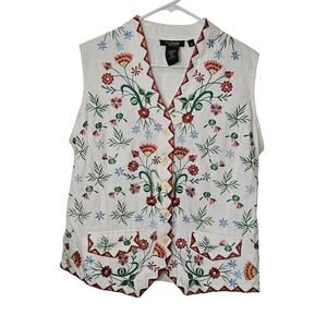Twiggy London Embroidered Vest Pristine Condition Button Up Tie Back Womens XL